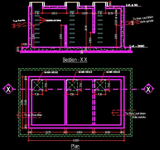 Septic Tank CAD- Detailed Plan & Section with Dimensions